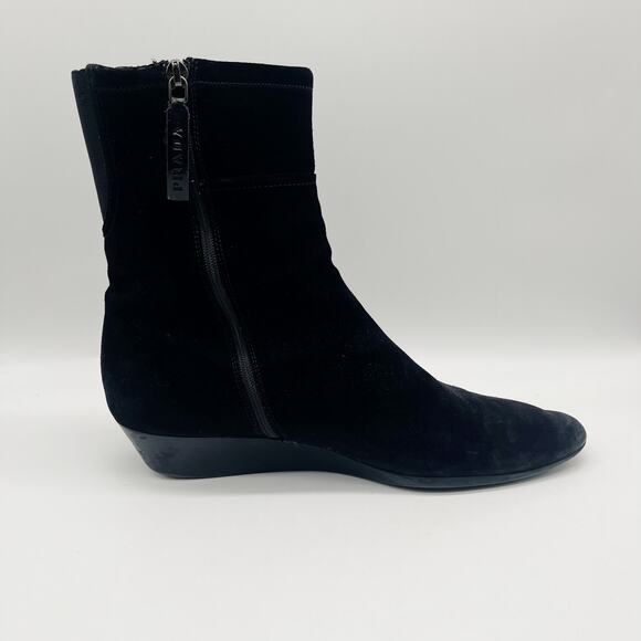 Prada Suede Chelsea Boots Zipper Leather Size 40 Black - Picture 6 of 10